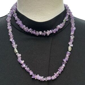 Vintage Purple Amethyst 20” Necklace Emotional Balance Clarity Spiritual Beads